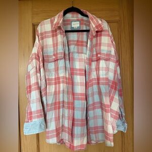 American Eagle Outfitters Pink and White Plaid Shirt